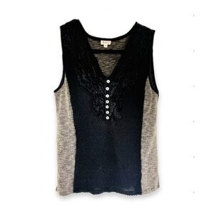 POL Soft Lace Button Down Knit Tank Top Black M FKT182A
